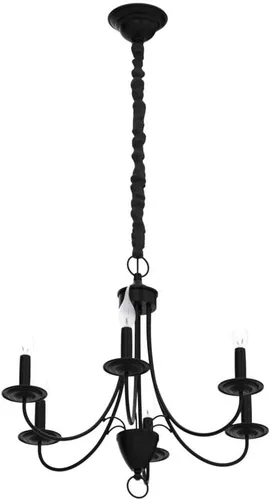 Vista 4 de Candelabro de granja negro de 6 luces, estilo rústico de luz industrial moderna, lámpara colgante para comedor, mesa de cocina, sala de estar