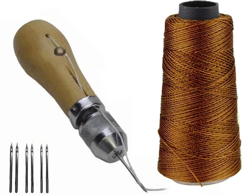 Vista 7 de JC Performance - Juego de herramientas de reparación de puntada rápida de cuero, hilo resistente (sin punzón, negro)