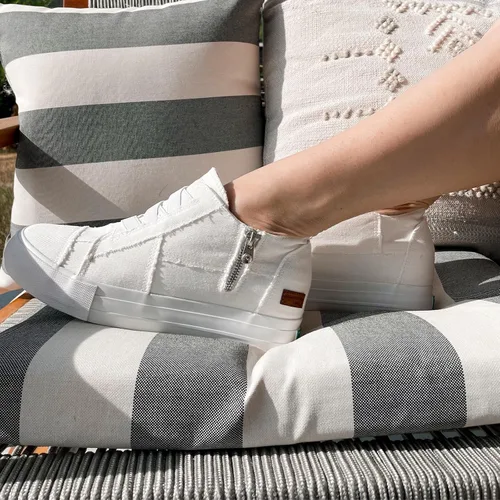 Vista 2 de JENN ARDOR Zapatos deportivos de cuña para mujer, zapatos de lona de moda, plataforma casual, tacón oculto, sin cordones, con cremallera lateral