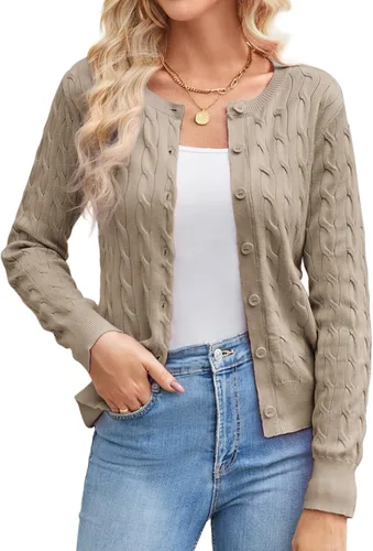 Vista 26 de GRACE KARIN Suéteres tipo cárdigan de punto trenzado para mujer, trajes Rosa