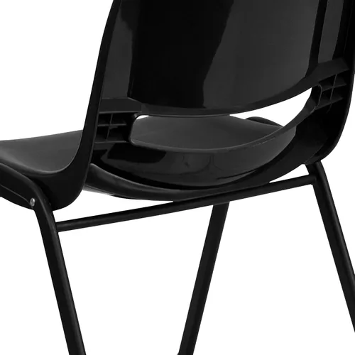 Vista 9 de EMMA + OLIVER Silla apilable ergonómica negra con marco negro y asiento de 16 pulgadas de alto