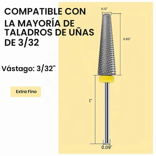 Vista 2 de Broca de carburo de tungsteno súper larga 5 en 1, broca electrónica para uñas de gel acrílico, eliminación de forma de uñas doble, broca de uñas