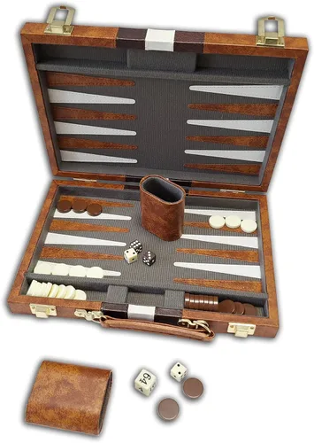 Vista 3 de Juego de backgammon, 18 pulgadas, café y blanco