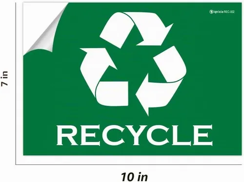 Vista 3 de IGNIXIA Paquete de 02 calcomanías de reciclaje autoadhesivas, calcomanías de reciclaje grandes de 10 x 7 pulgadas para papelera, etiquetas de Verde