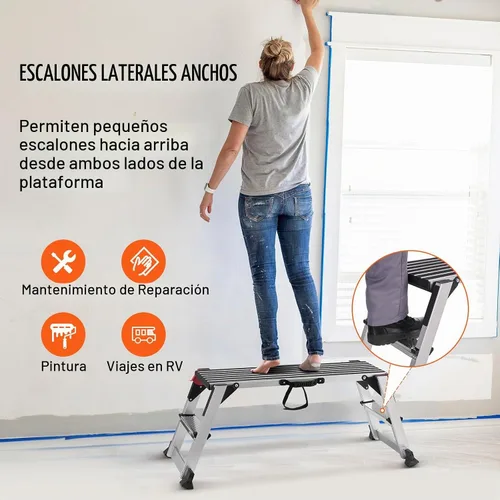 Vista 6 de VEVOR Plataforma de Trabajo Plegable, Escalera Taburete de Paneles de Yeso de Aluminio de 40x12x20 Pulgadas, Capacidad de Carga de 660 lbs Banco