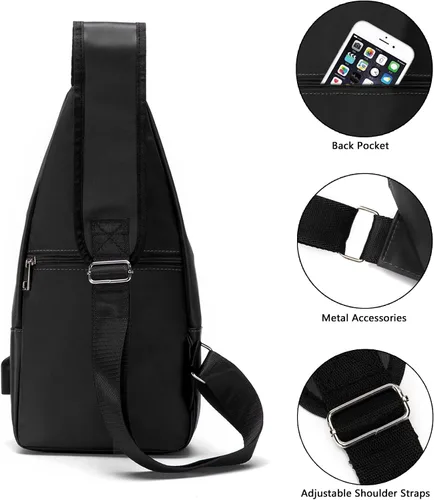 Vista 4 de Seoky Rop Bolso bandolera para hombre con puerto de carga USB