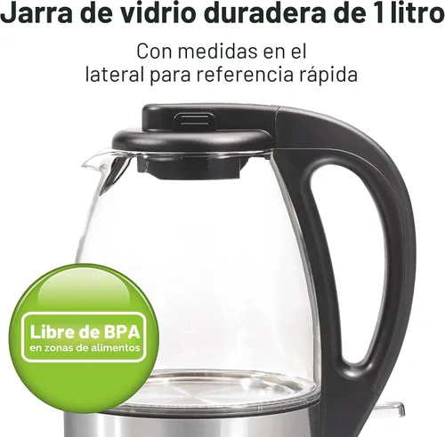 Vista 3 de Hamilton Beach Compact Hervidor de agua de vidrio, 1 litro (40930)