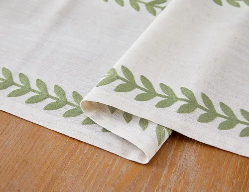 Vista 4 de Camino de mesa bordado de estilo rústico, 13 x 36 pulgadas, caminos de mesa irregulares de hojas de sauce de 36 pulgadas de largo para decoración