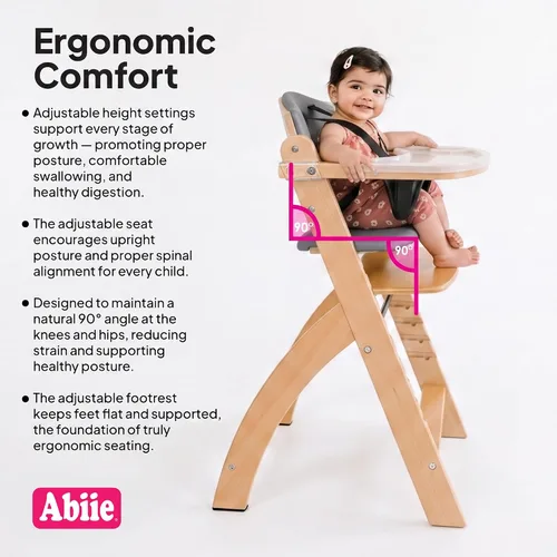 Vista 5 de Silla alta de madera Abiie Beyond Junior con bandeja - Trona ajustable y convertible para bebés y niños pequeños - De 6 meses a 113 kg - Resistente