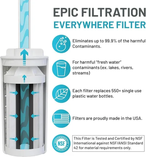 Vista 8 de Epic Water Filters Vostok Botella de agua aislada al vacío con filtro, fabricada en Estados Unidos, sin BPA, elimina el 99,9% de los contaminantes