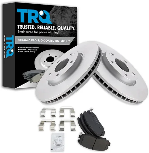 Vista 132 de TRQ Juego de pastillas de freno delantero y rotores con revestimiento de cerámica compatible con Jeep Compass Patriot 2017