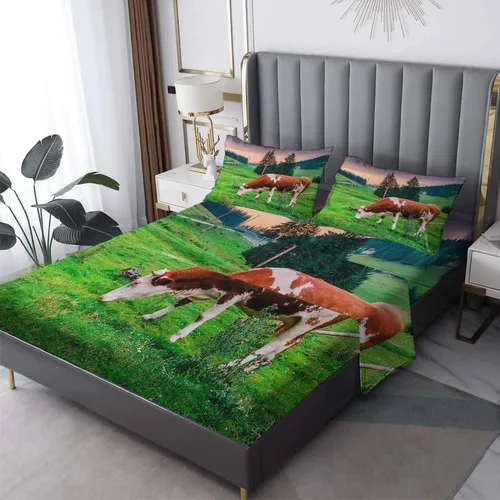 Vista 8 de Juego de sábanas de vaca tamaño individual, sábanas de microfibra suave y bolsillo profundo, sábanas y fundas de almohada estampadas sin arrugas, 3