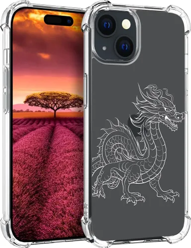 Vista 96 de Funda compatible con iPhone 15, bonita funda transparente para mujer, funda de silicona transparente para teléfono, color negro, tigre poderoso