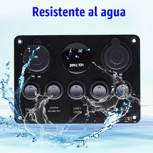 Vista 4 de Panel de interruptor basculante de 5 posiciones con PD Tipo-C, cargador USB, voltímetro digital y salida de 12V para automóvil, barco, camión