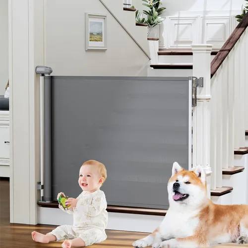 Vista 9 de probebi Puertas retráctiles para bebés, niños y perros para escaleras, se extienden hasta 54 pulgadas de ancho y 34 pulgadas de alto, uso