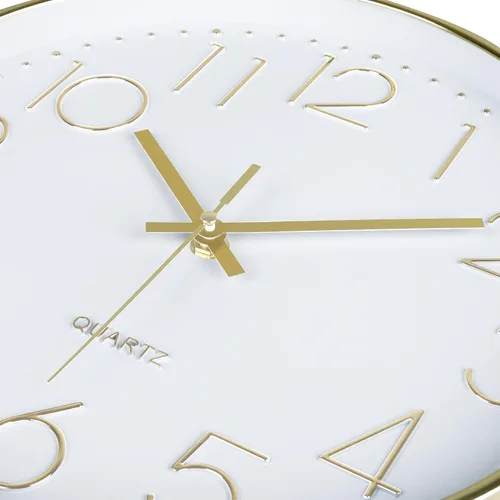 Vista 5 de Lafocuse Reloj de pared analógico moderno de 12 pulgadas, color blanco y Dorado