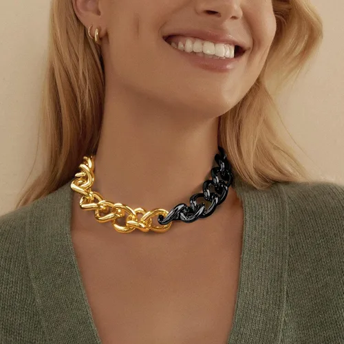 Vista 2 de GOLDCHIC JEWELRY Gargantilla gruesa de oro para mujer, 0.197in0.472in0.906in, collar de cadena de hip hop, collar de cadena de clip grueso de 16 18
