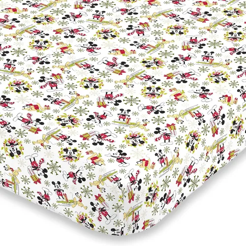 Vista 9 de Todo para Niños Disney Mickey Mouse - Sábana Bajera Ajustable para Cuna de Confeti de Mickey, Colores Rojo, Amarillo, Negro y Blanco Disney Mickey