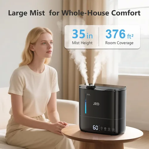 Vista 4 de JRD Humidificadores para dormitorio, humidificador ultrasónico 4L para habitación grande, llenado superior de niebla fría, funcionamiento de 40