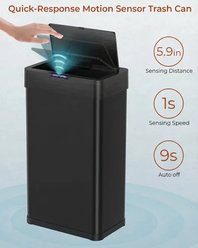 Vista 3 de TLSUNNY Cubo de basura automático sin contacto con sensor de movimiento de 13.2 galones, contenedor inteligente de acero inoxidable cepillado