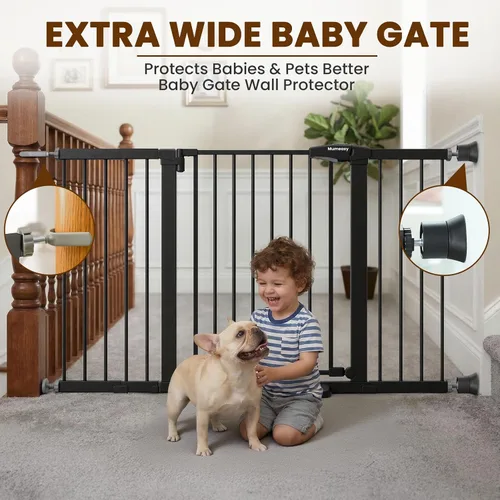 Vista 5 de Mumeasy Puerta de bebé extra ancha de 29.7-57 pulgadas para puertas, puerta de perro de cierre automático para interiores para escaleras, puerta