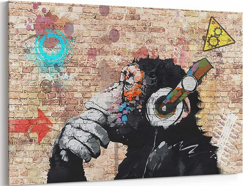 Vista 10 de MGSBCXN Arte de Pared en Lienzo Colorido Graffiti Banksy Póster Impresiones Un Niño Detrás de la Cortina Imagen Obra de Arte Abstracto Arte