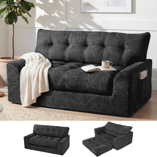 Vista 37 de MONVANE Sofá cama convertible de 55.5 pulgadas, sofá cama 2 en 1 sin hueso con bolsillo de almacenamiento, cómodo sofá de asiento profundo