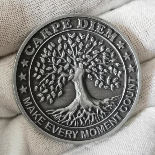 Vista 4 de Medallón Memento Mori Artfully Sculped: una moneda de desafío estoica y espiritual de calavera que sirve como un recordatorio constante