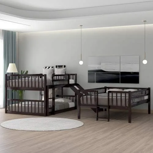Vista 4 de Cama matrimonial triple con barandilla (espresso triple)