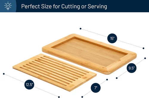 Vista 3 de RoyalHouse Tabla de cortar pan de bambú natural de alta calidad con bandeja para migas, bandeja para servir pan para cocina Bandeja para servir