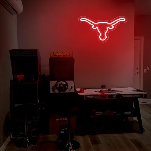Vista 6 de Texas Bull - Letrero de neón para pared, atenuador remoto rojo del oeste de Texas Bull Skull LED de neón, lámpara de vaca toro alimentada por USB