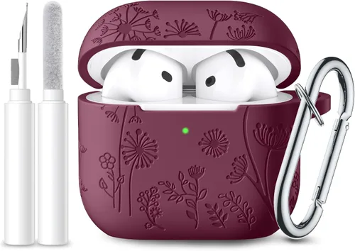 Vista 34 de Lerobo Funda para AirPods 5/4, funda de silicona suave grabada con flores A-Negro
