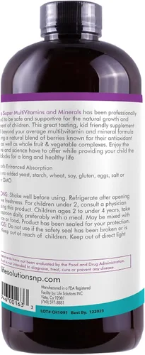 Vista 3 de Super Multivitaminas y minerales para niños Formulado profesionalmente Completamente natural Suplemento dietético líquido 32 oz and