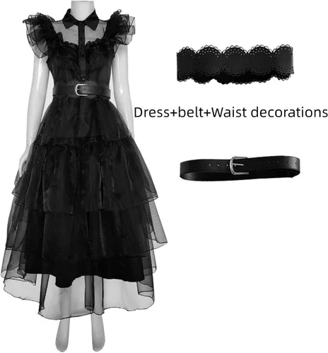 Vista 5 de Labayii Wednesday Addams Costume Dress Kids Girls Family Halloween Costumes Cosplay Party 6-12 Years
