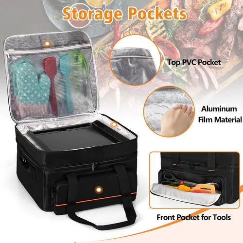 Vista 3 de Bolsa de transporte de parrilla de doble capa samdew, funda para parrilla compatible con Ninja GR101 Sizzle sin humo para interiores y plancha