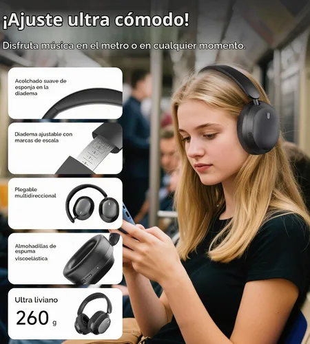 Vista 3 de Kinglucky B900 - Auriculares híbridos con cancelación activa de ruido, auriculares inalámbricos sobre la oreja, Bluetooth 5.4, audio de alta