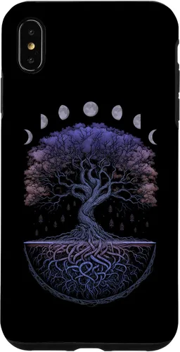 Vista 11 de Funda para iPhone 11 Pro Max Yggdrasil nórdico árbol de la vida vikinga fases de la luna