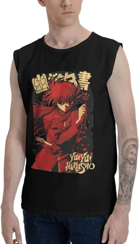 Vista 2 de Camiseta sin mangas Yuyu Hakusho Yoko Kurama para hombre Moda sin mangas Tops Moda Ejercicio Chaleco Negro