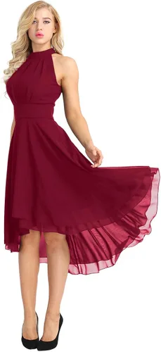 Vista 3 de TiaoBug Vestido de dama de honor sin mangas con cuello halter hasta la rodilla para mujer