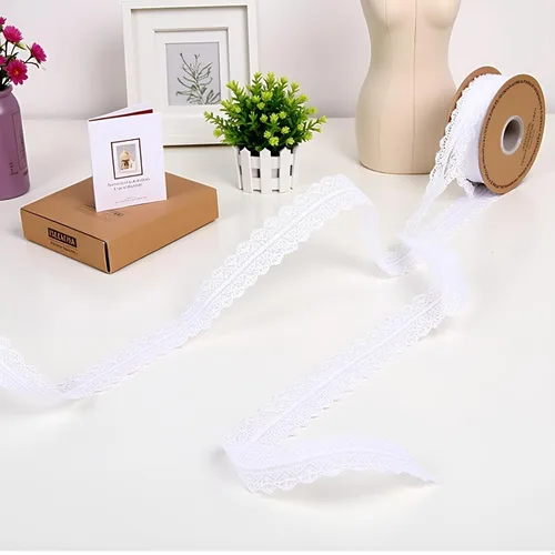 Vista 5 de Cinta de encaje blanco crema de 1.2 pulgadas de ancho x 50 yardas de tela de encaje con patrón vintage, perfecta para envolver regalos