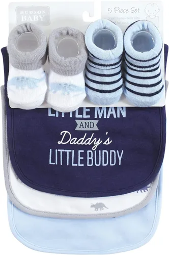 Vista 4 de Hudson Baby Conjunto de babero y calcetines unisex de algodón para bebé
