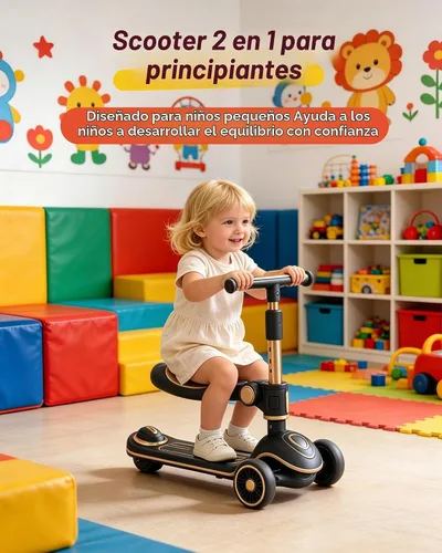 Vista 2 de 2-in-1 Toddler Scooter with Seat, 3 Wheel Kids Scooter Ages 2-5 Sit-or-stand first scooter with removable seat, lean-to-steer, adjustable