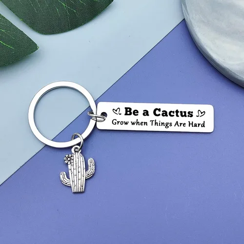 Vista 3 de Regalo de cactus divertido llavero inspirador de cactus para mujeres y hombres, regalo para amantes de los cactus, joyería motivacional para hijo