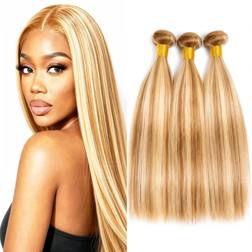 Vista 153 de P4613 Cabello humano rizado onda profunda marrón y paquetes mixtos 8 10 12 P4613 Ombre Marrón-Rubio-DP