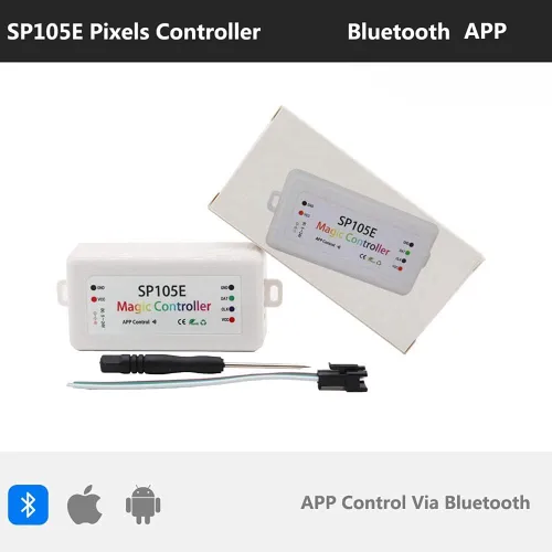 Vista 5 de Controlador de tira LED de píxeles WS2811 WS2812B WS2813 WS2815 Pixeles LED Bluetooth SP105E Controlador LED inteligente DC5-24V (SP105E)