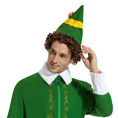 Vista 5 de Peluca de elfo rizado marrón para hombre, disfraz de Halloween, cosplay, pelucas completas, talla única