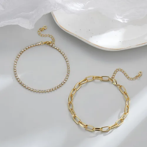 Vista 4 de Aprilery Pulseras de oro para mujer, delicadas pulseras de oro de 14 quilates con clip de papel con estaca ajustable en capas, joyería