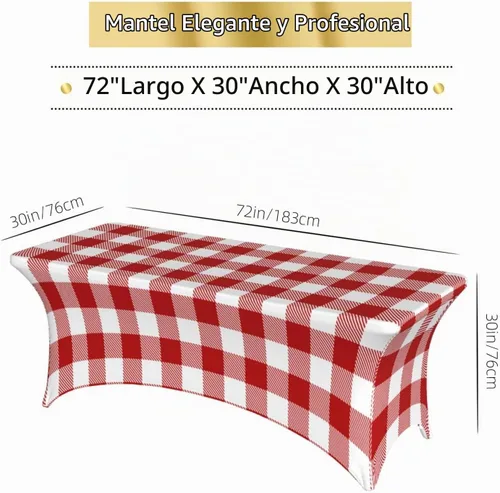 Vista 5 de mantel elástico de 6 pies, mantel rectangular ajustable de lana cuadriculada de color rojo y blanco para fiesta, banquete, festival, boda