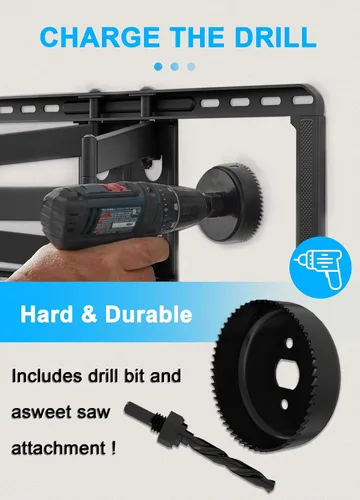 Vista 4 de Kit de gestión de cables de pared con accesorio de taladro de sierra perforadora - Incluye gestión de cables de alimentación y bajo voltaje