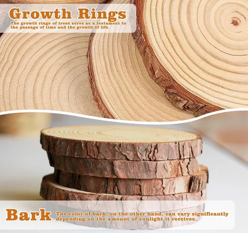 Vista 9 de ilauke Rebanadas de Madera, 10 Piezas de 3.5"-4" de Madera Natural Redondas, Círculos de Madera con Corteza, Kit de Madera Sin Terminar